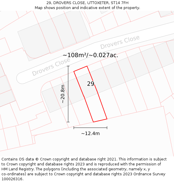 29, DROVERS CLOSE, UTTOXETER, ST14 7FH: Plot and title map