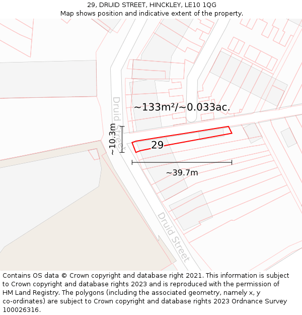 29, DRUID STREET, HINCKLEY, LE10 1QG: Plot and title map