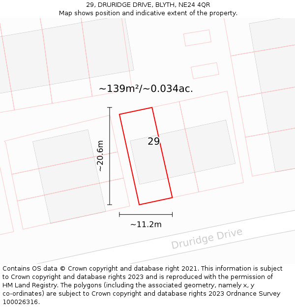 29, DRURIDGE DRIVE, BLYTH, NE24 4QR: Plot and title map