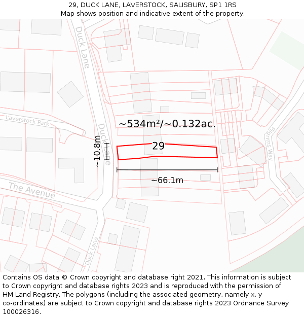 29, DUCK LANE, LAVERSTOCK, SALISBURY, SP1 1RS: Plot and title map