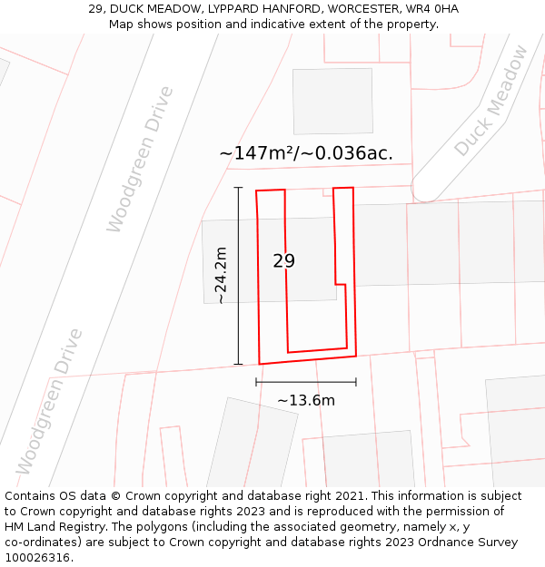 29, DUCK MEADOW, LYPPARD HANFORD, WORCESTER, WR4 0HA: Plot and title map
