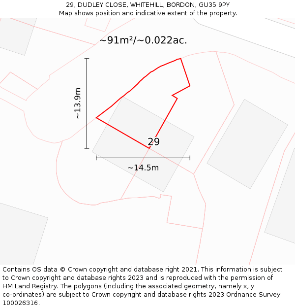 29, DUDLEY CLOSE, WHITEHILL, BORDON, GU35 9PY: Plot and title map