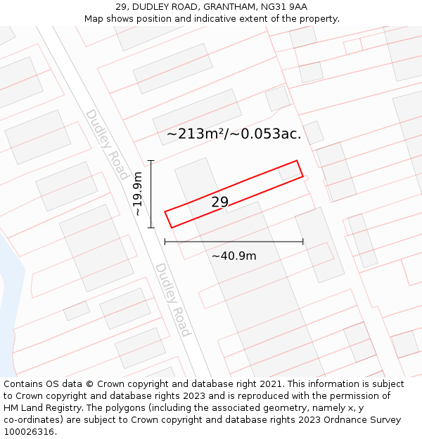 29, DUDLEY ROAD, GRANTHAM, NG31 9AA: Plot and title map