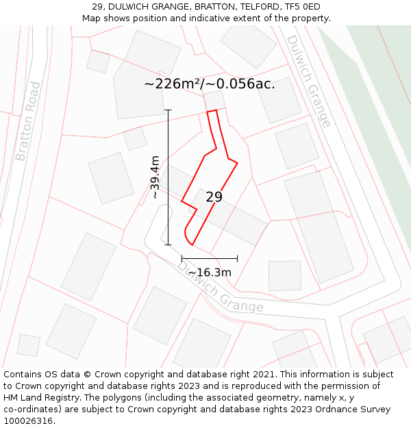 29, DULWICH GRANGE, BRATTON, TELFORD, TF5 0ED: Plot and title map