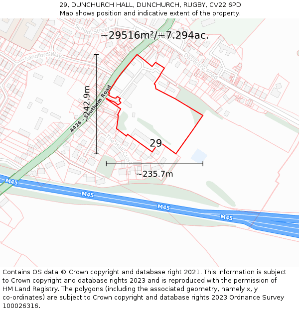 29, DUNCHURCH HALL, DUNCHURCH, RUGBY, CV22 6PD: Plot and title map