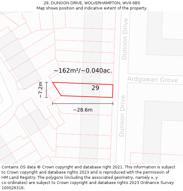 29, DUNOON DRIVE, WOLVERHAMPTON, WV4 6BS: Plot and title map