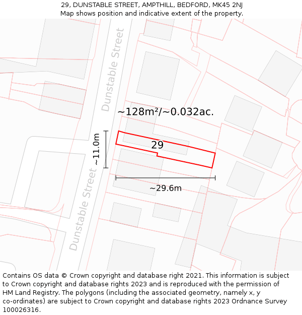 29, DUNSTABLE STREET, AMPTHILL, BEDFORD, MK45 2NJ: Plot and title map
