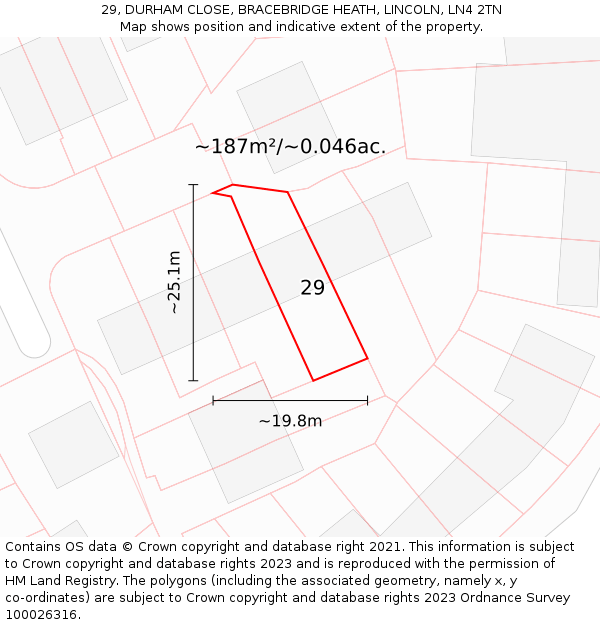 29, DURHAM CLOSE, BRACEBRIDGE HEATH, LINCOLN, LN4 2TN: Plot and title map