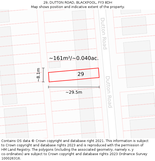 29, DUTTON ROAD, BLACKPOOL, FY3 8DH: Plot and title map