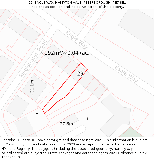 29, EAGLE WAY, HAMPTON VALE, PETERBOROUGH, PE7 8EL: Plot and title map