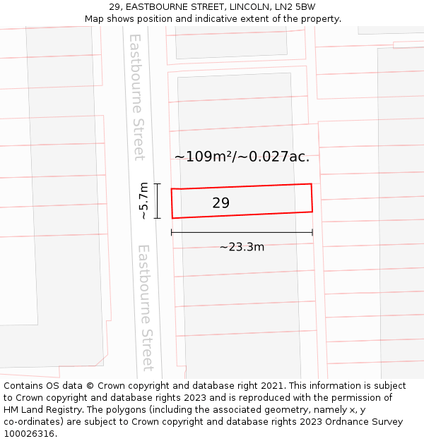 29, EASTBOURNE STREET, LINCOLN, LN2 5BW: Plot and title map