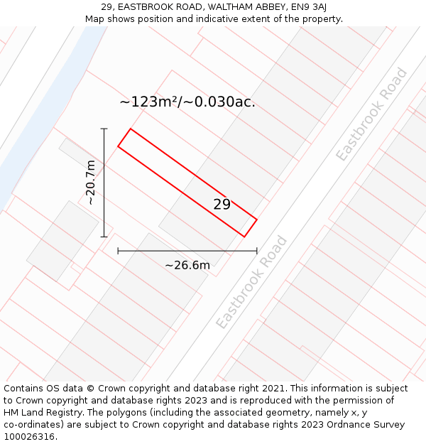 29, EASTBROOK ROAD, WALTHAM ABBEY, EN9 3AJ: Plot and title map