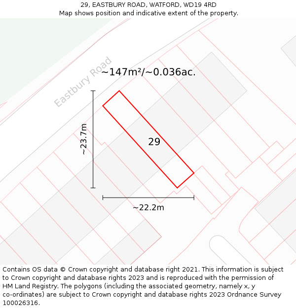 29, EASTBURY ROAD, WATFORD, WD19 4RD: Plot and title map