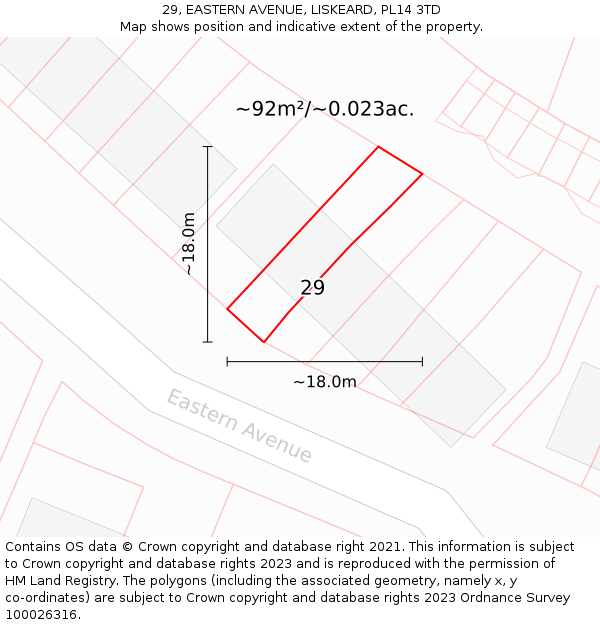 29, EASTERN AVENUE, LISKEARD, PL14 3TD: Plot and title map