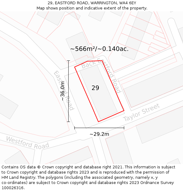 29, EASTFORD ROAD, WARRINGTON, WA4 6EY: Plot and title map