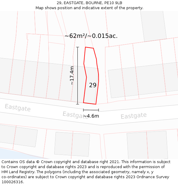 29, EASTGATE, BOURNE, PE10 9LB: Plot and title map
