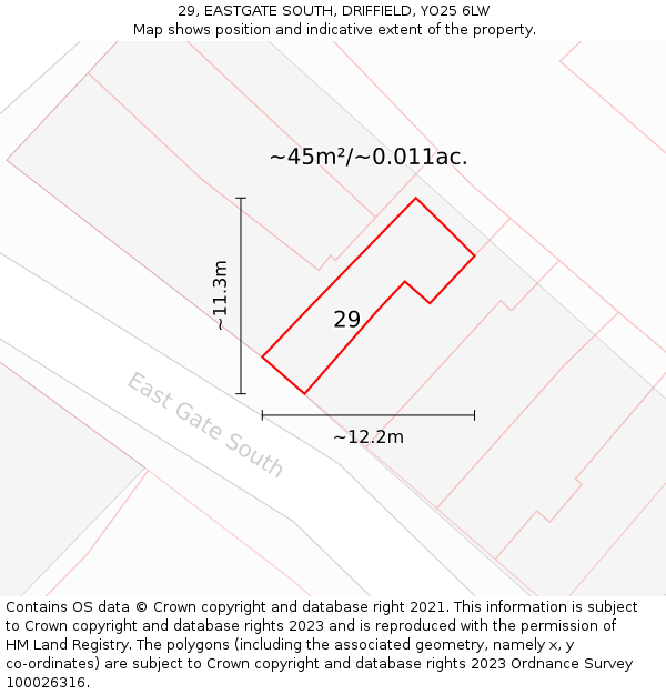 29, EASTGATE SOUTH, DRIFFIELD, YO25 6LW: Plot and title map