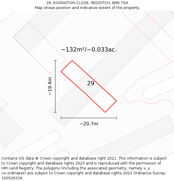 29, ECKINGTON CLOSE, REDDITCH, B98 7SA: Plot and title map