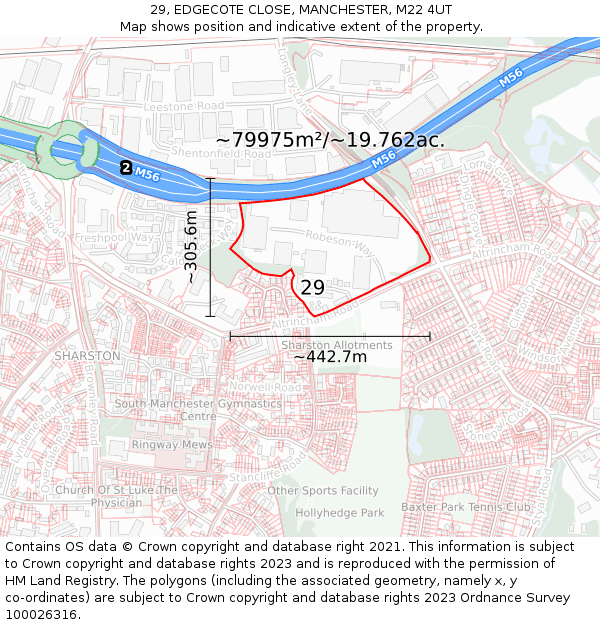 29, EDGECOTE CLOSE, MANCHESTER, M22 4UT: Plot and title map