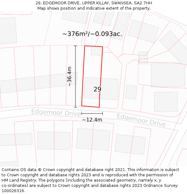 29, EDGEMOOR DRIVE, UPPER KILLAY, SWANSEA, SA2 7HH: Plot and title map