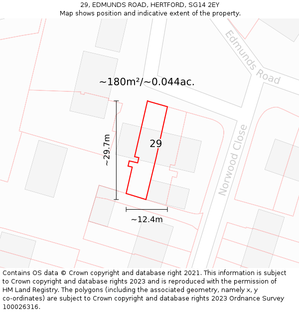 29, EDMUNDS ROAD, HERTFORD, SG14 2EY: Plot and title map