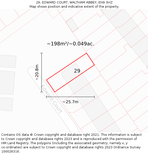 29, EDWARD COURT, WALTHAM ABBEY, EN9 3HZ: Plot and title map
