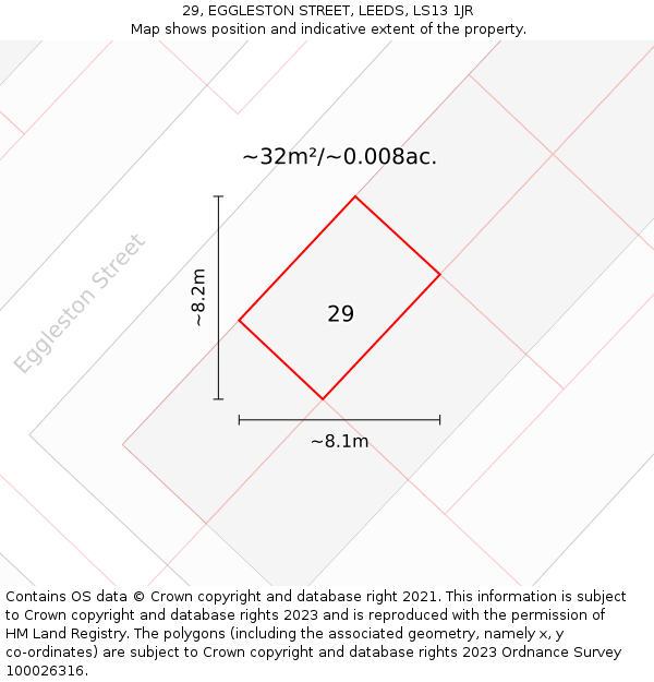 29, EGGLESTON STREET, LEEDS, LS13 1JR: Plot and title map