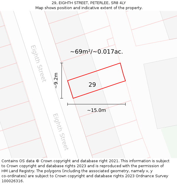 29, EIGHTH STREET, PETERLEE, SR8 4LY: Plot and title map