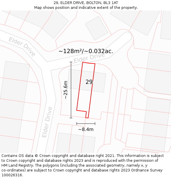 29, ELDER DRIVE, BOLTON, BL3 1AT: Plot and title map