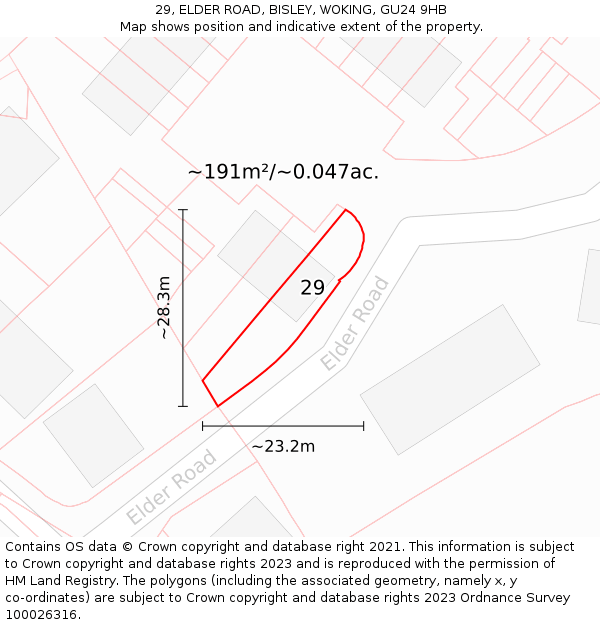 29, ELDER ROAD, BISLEY, WOKING, GU24 9HB: Plot and title map