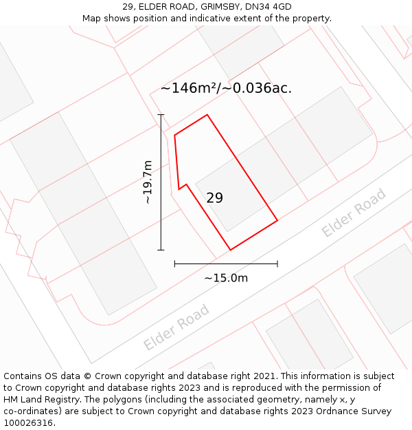 29, ELDER ROAD, GRIMSBY, DN34 4GD: Plot and title map