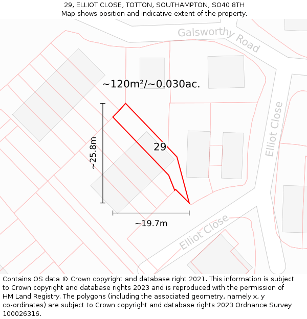 29, ELLIOT CLOSE, TOTTON, SOUTHAMPTON, SO40 8TH: Plot and title map