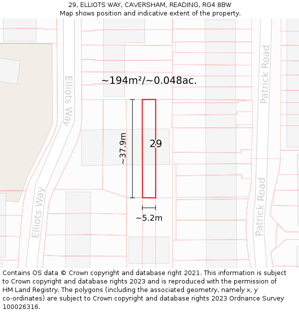 29, ELLIOTS WAY, CAVERSHAM, READING, RG4 8BW: Plot and title map