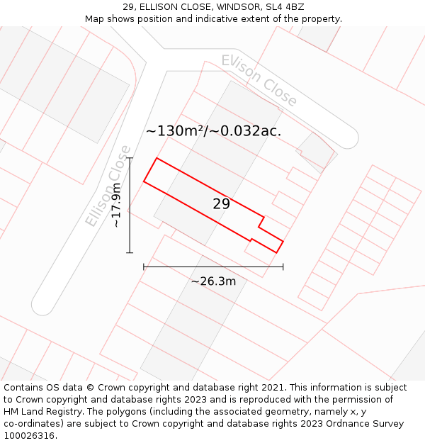29, ELLISON CLOSE, WINDSOR, SL4 4BZ: Plot and title map