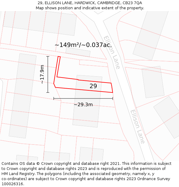 29, ELLISON LANE, HARDWICK, CAMBRIDGE, CB23 7QA: Plot and title map