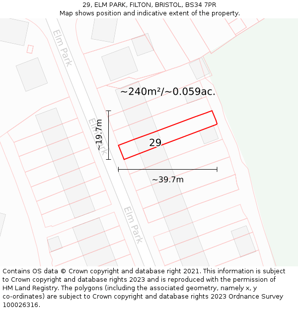 29, ELM PARK, FILTON, BRISTOL, BS34 7PR: Plot and title map