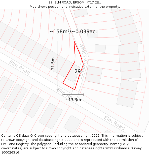 29, ELM ROAD, EPSOM, KT17 2EU: Plot and title map