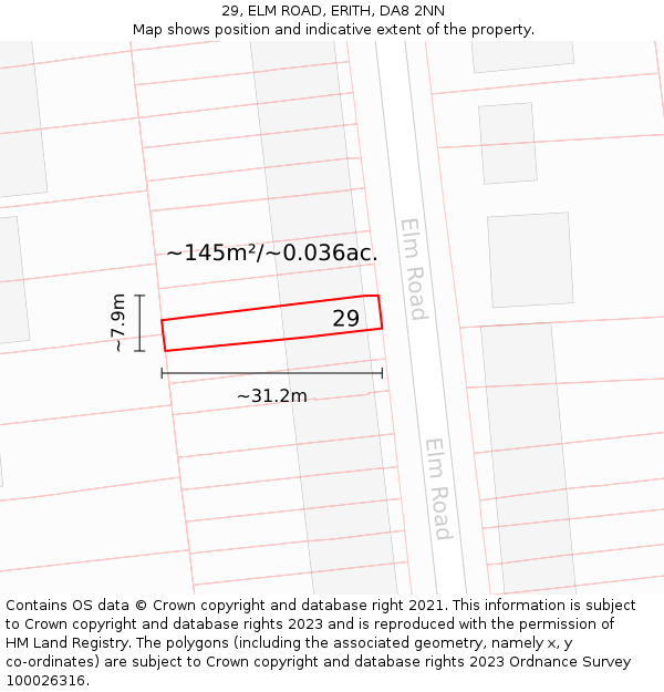 29, ELM ROAD, ERITH, DA8 2NN: Plot and title map