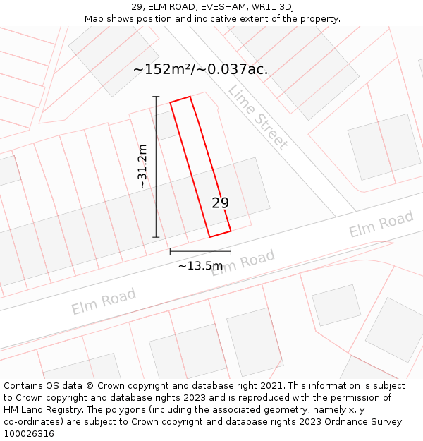 29, ELM ROAD, EVESHAM, WR11 3DJ: Plot and title map