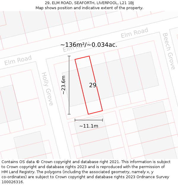 29, ELM ROAD, SEAFORTH, LIVERPOOL, L21 1BJ: Plot and title map
