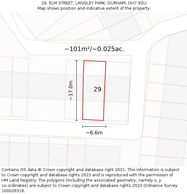 29, ELM STREET, LANGLEY PARK, DURHAM, DH7 9SU: Plot and title map