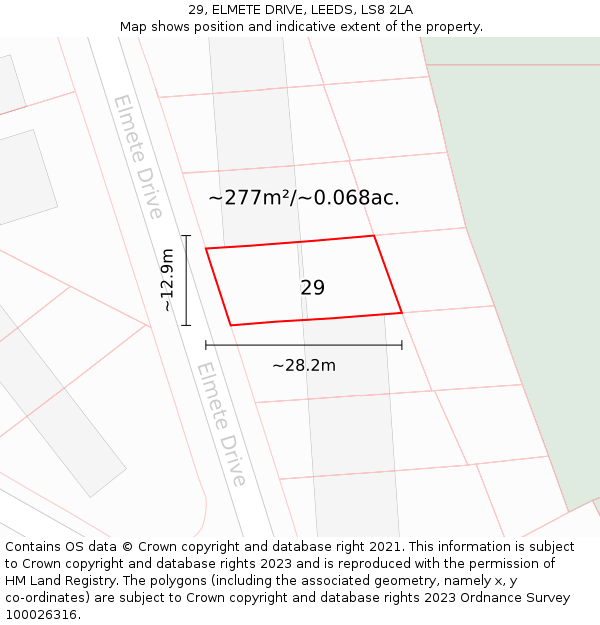 29, ELMETE DRIVE, LEEDS, LS8 2LA: Plot and title map