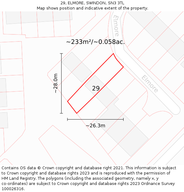 29, ELMORE, SWINDON, SN3 3TL: Plot and title map