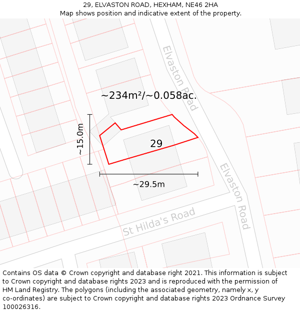 29, ELVASTON ROAD, HEXHAM, NE46 2HA: Plot and title map