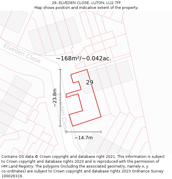 29, ELVEDEN CLOSE, LUTON, LU2 7FF: Plot and title map