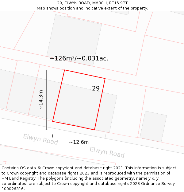 29, ELWYN ROAD, MARCH, PE15 9BT: Plot and title map