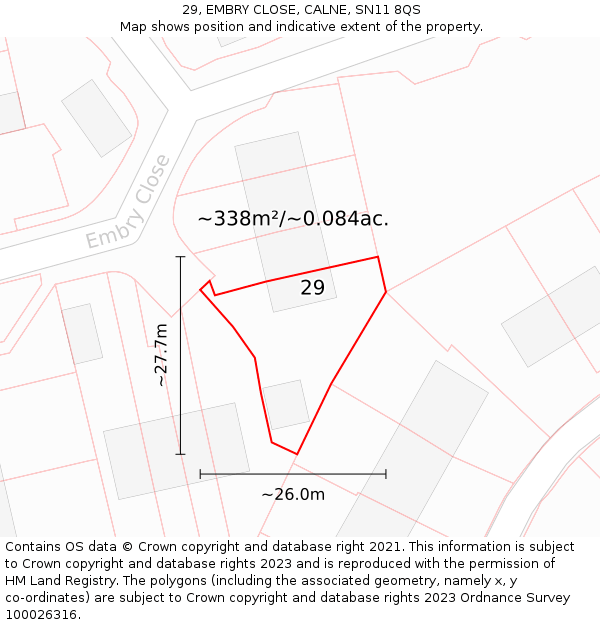 29, EMBRY CLOSE, CALNE, SN11 8QS: Plot and title map