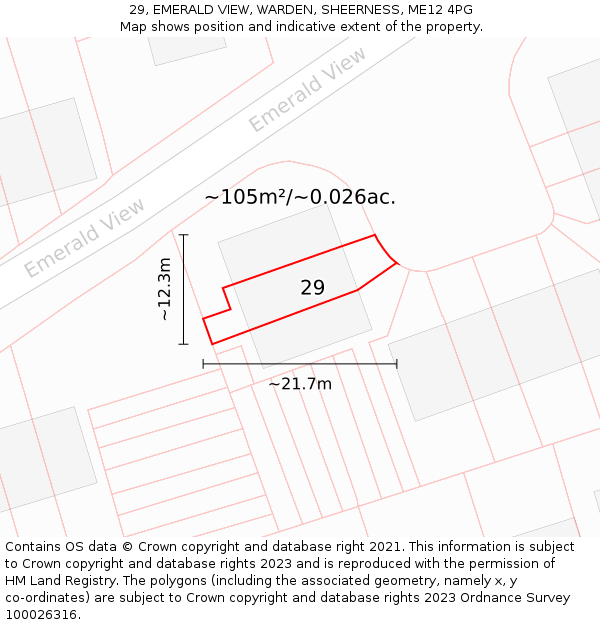 29, EMERALD VIEW, WARDEN, SHEERNESS, ME12 4PG: Plot and title map
