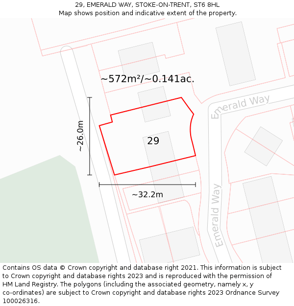 29, EMERALD WAY, STOKE-ON-TRENT, ST6 8HL: Plot and title map