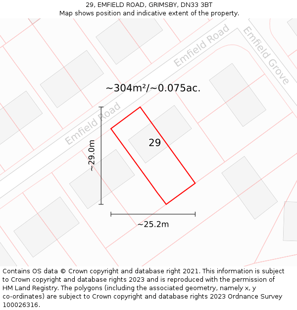 29, EMFIELD ROAD, GRIMSBY, DN33 3BT: Plot and title map